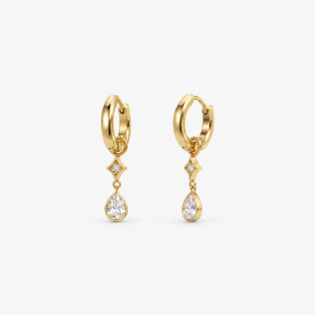 Pear Cut Charm-Creolen Gold