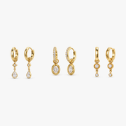 Bezel Charm-Creolen Set Gold – Round Bezel, Oval Bezel und Pear Cut Charm-Creolen