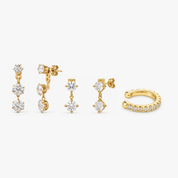 Brilliant Earstack Trio Gold – Ohrringe Set mit Ear Cuff